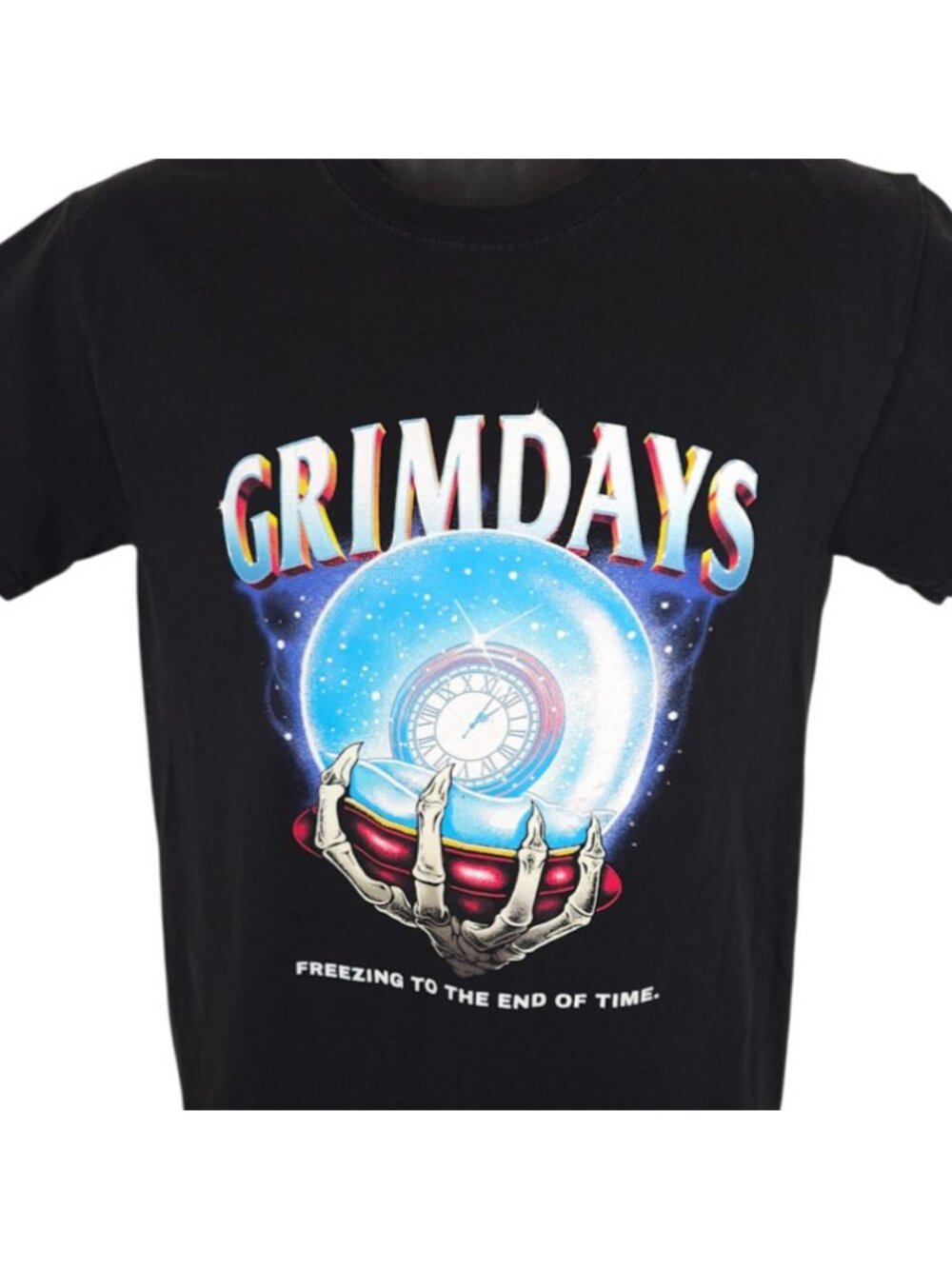Grim Days T Shirt Mens Size Small Black Freezing To The End Of Time Skeleton